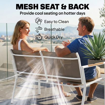 4 Seater Garden Furniture Set with Loveseat, Armchairs, Table, Metal Garden Sofa Set with Breathable Seats, Khaki