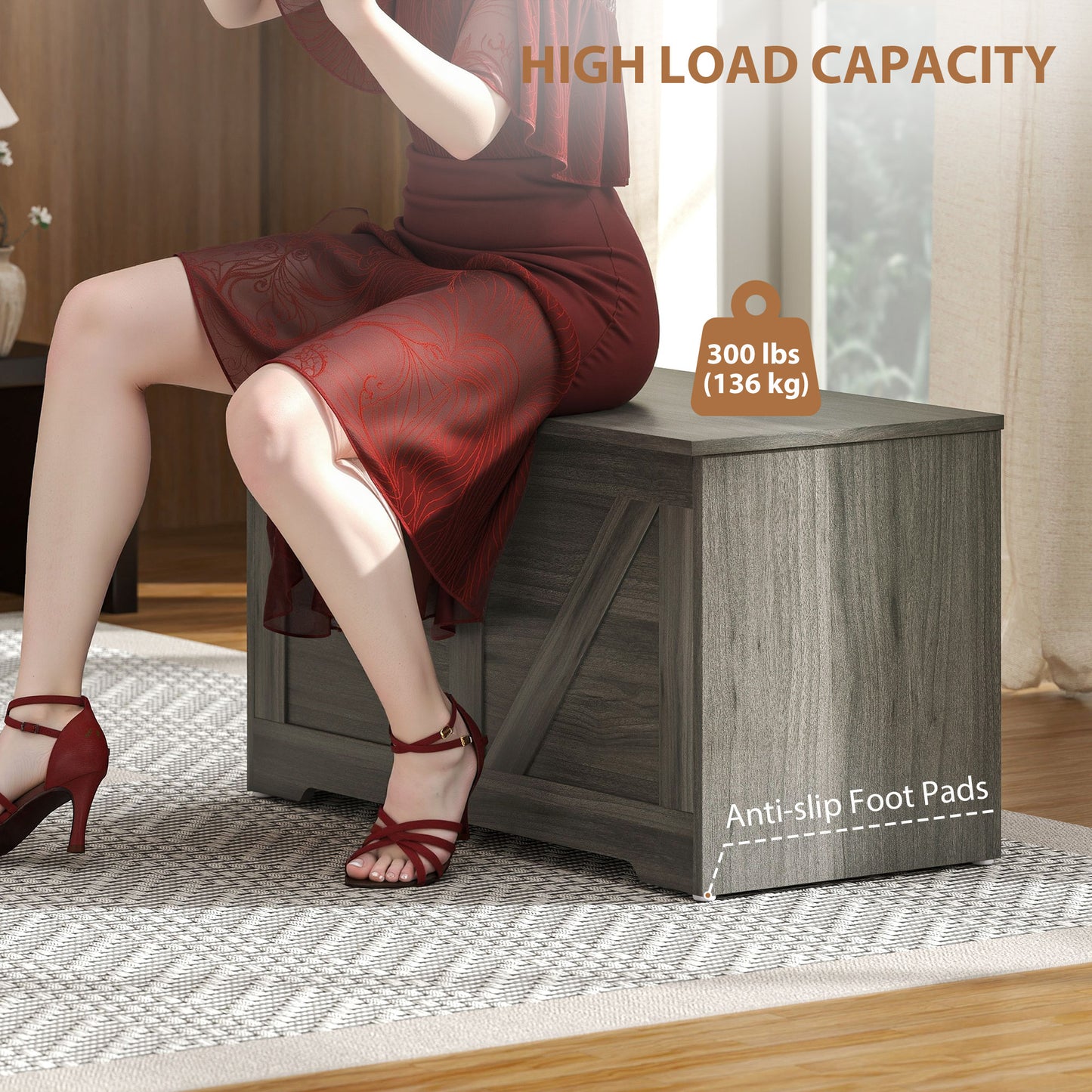 100L Home Storage Box, with Safety Hinge - Charcoal Grey