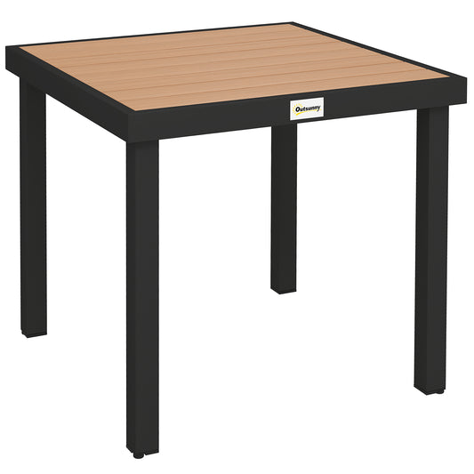 78 cm Garden Dining Table for 4 People, Square Outdoor Coffee End Side Table with Aluminium Legs, Natural Wood Finish
