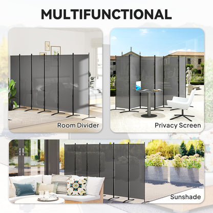 6 Panel Folding Room Divider Foldable Freestanding Garden Privacy Screen, 332 x 172 cm, Dark Grey