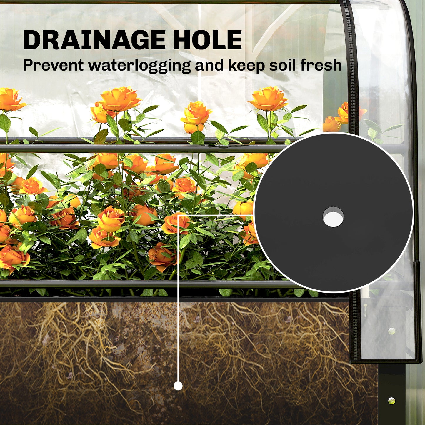 Raised Planter with Flip-Up Greenhouse Cover, Metal Raised Garden Bed on Legs with Drainage Hole, Black