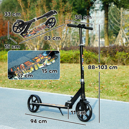 Foldable Kids Scooter with Adjustable Handlebar, 200mm Big Wheel, Rear Fender Brake, for Ages 6-12 Years, Black