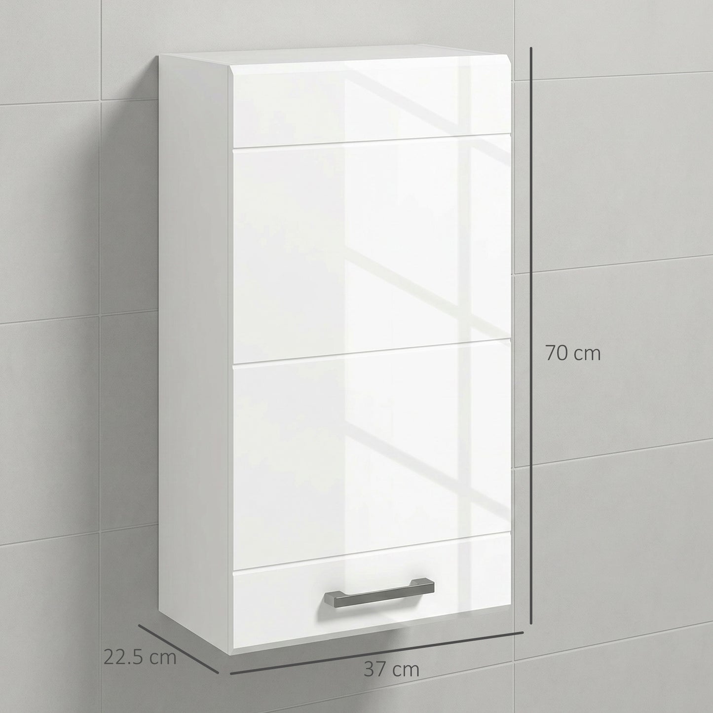 Bathroom Wall Cabinet, High Gloss Bathroom Storage Cabinet with Soft-Close Door, 3 Shelves, Adjustable Shelf, White