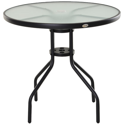 80 cm Round Garden Dining Table with Parasol Hole for 4, Outdoor Coffee Bistro End Side Table