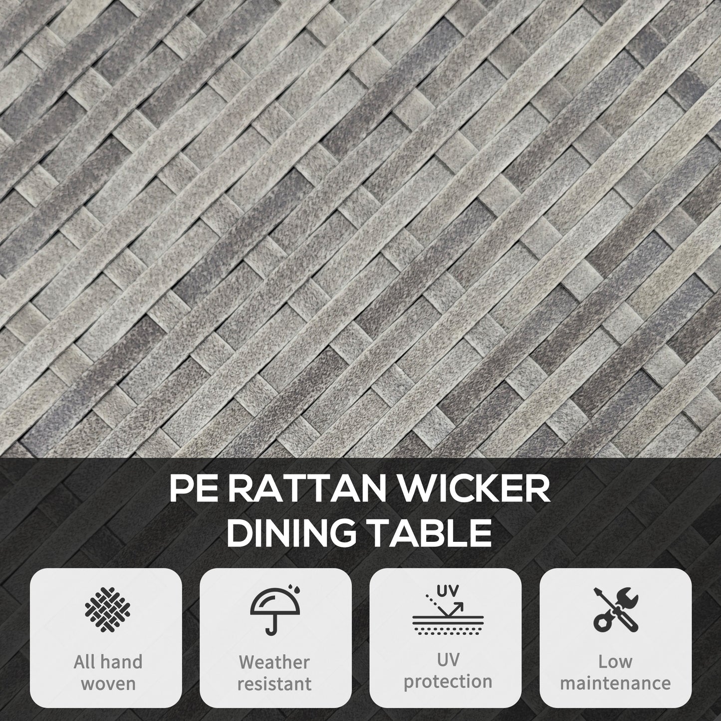 70 cm Wood-Effect Rattan Garden Table - Grey