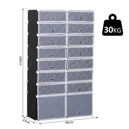 16 Cube Shoe Rack, 2 x 8 Tier Shoe Storage Cabinet, Modular Plastic Shelves for Bedroom, Living Room and Entryway