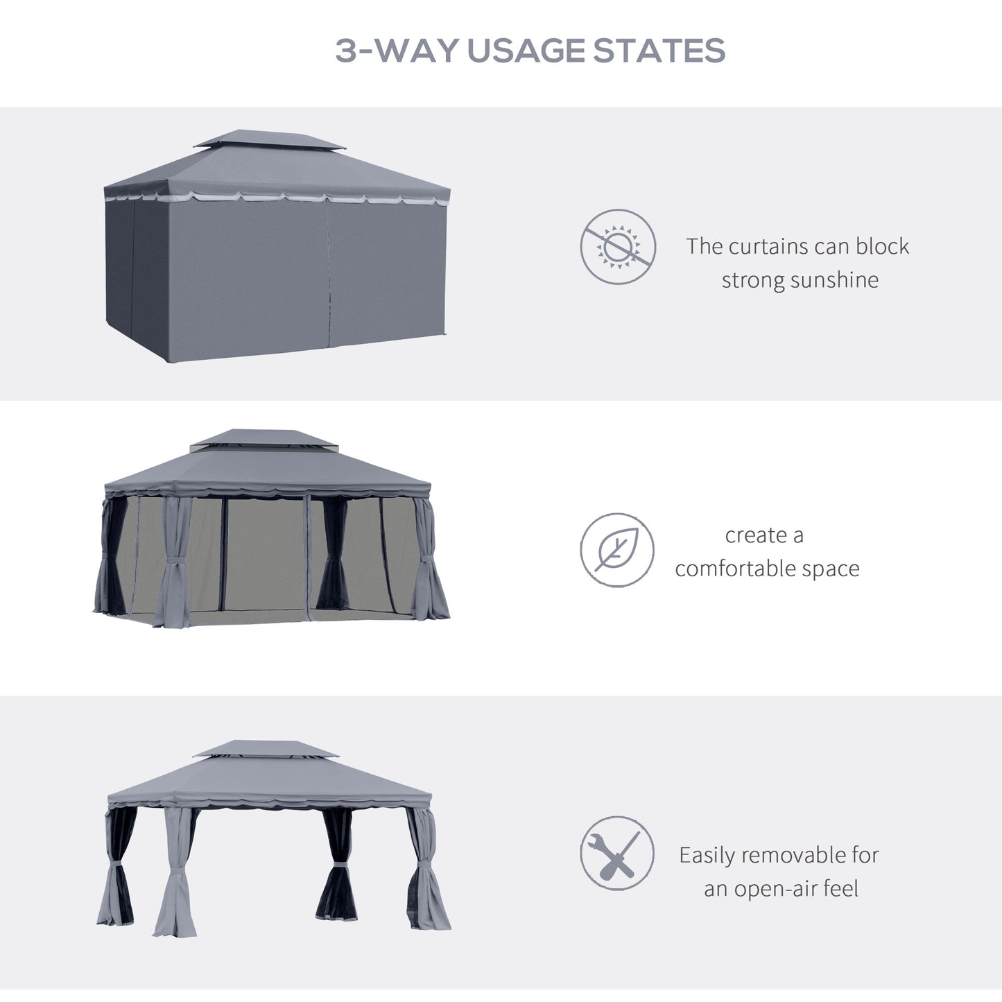 3 x 4m Aluminium Garden Gazebo, Marquee Canopy Shelter Pavilion Party Tent with Nets and Curtains for Garden and Deck
