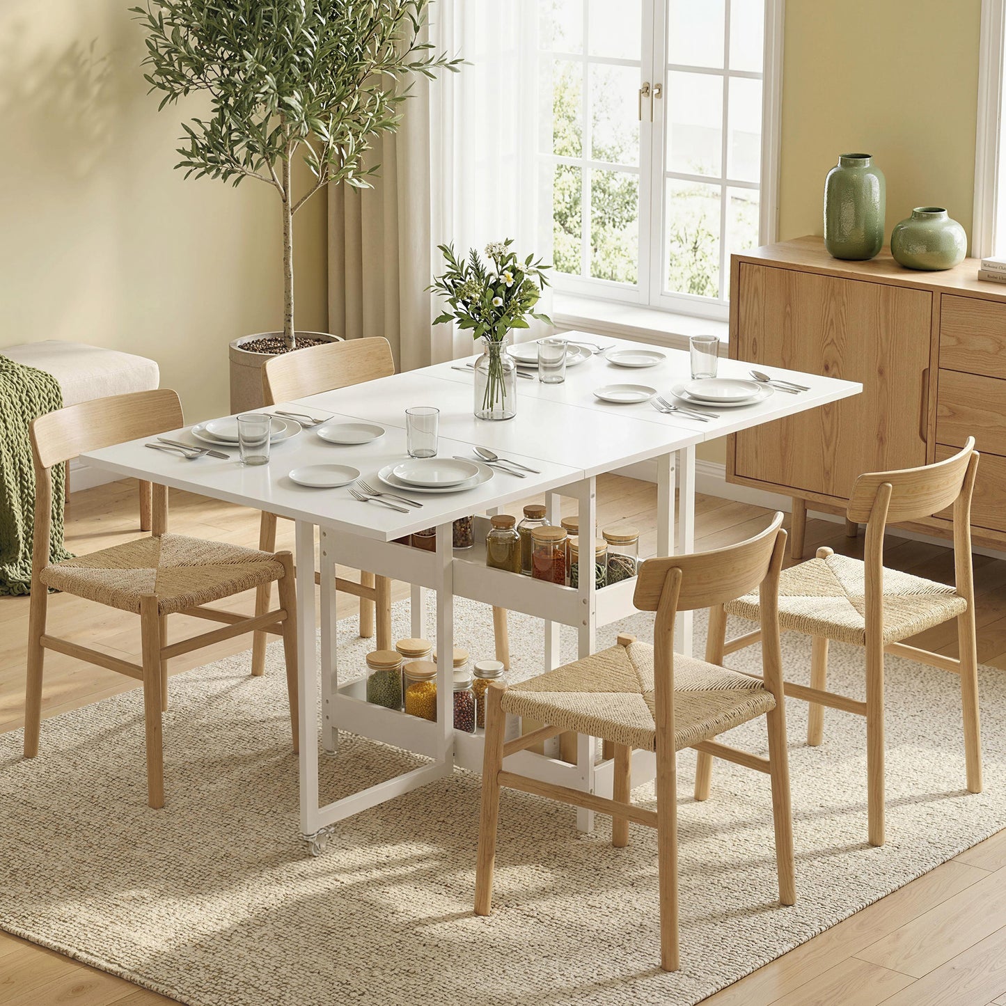 Four-Person Drop Leaf Table - White