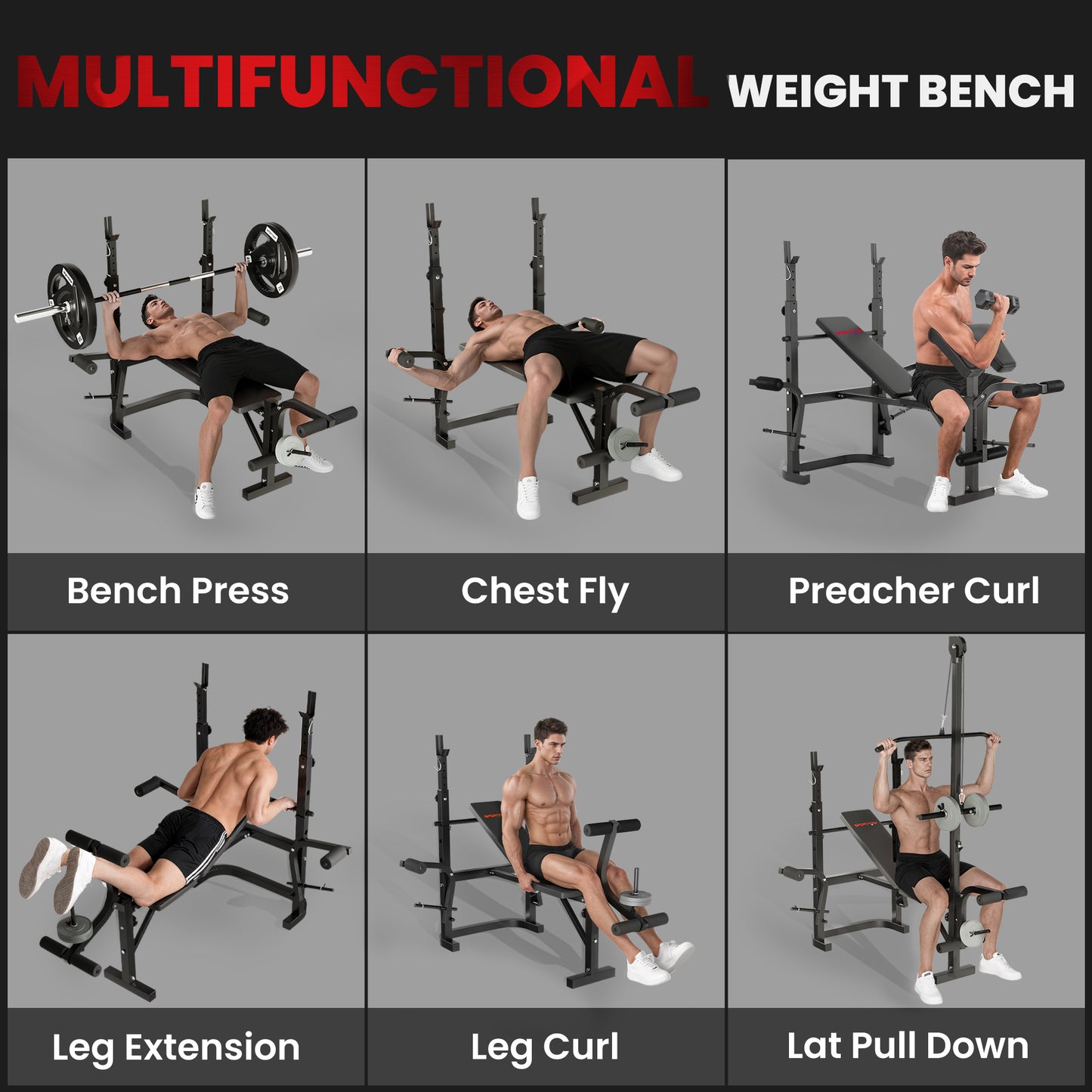 Multi-Exercise Adjustable Weight Bench with Bench Press Rack