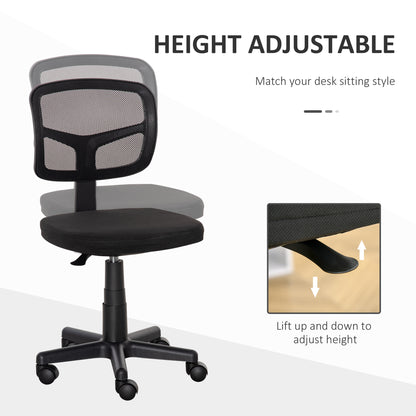 Small Office Chair without Arms, Ergonomic Swivel Mesh Desk Chair with Curved Back and Wheels, Height Adjustable