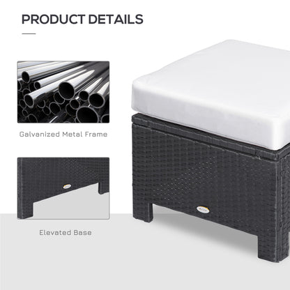 Rattan Footstool Wicker Ottoman with Padded Seat Cushion Outdoor Patio Furniture for Garden Poolside Living Room