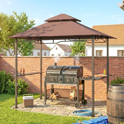 2.5x1.5m (8'x5') Grill Gazebo Canopy, Double Tiered Outdoor BBQ Gazebo Shelter with 2 Side Shelves for Garden, Patio