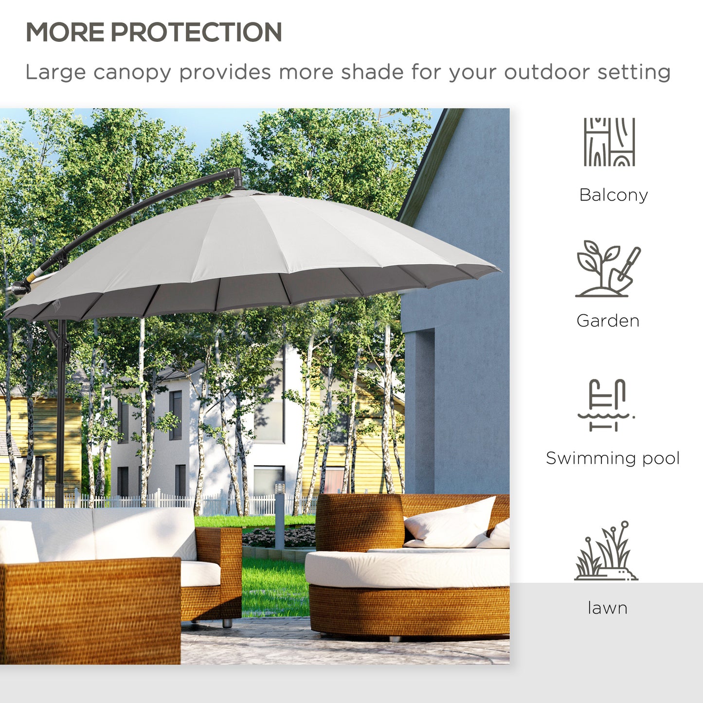 3(m) Cantilever Umbrella 18 Ribs & Vents Adjustable Angle for Patio Light Grey