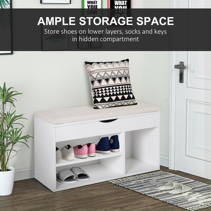 Wooden Shoes Cabinet Bench Hidden Storage Padded Seat Organiser Footwear Rack Hallway White 80 x 30 x 47 cm