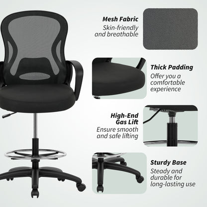 Drafting Chair with Adjustable Footrest, Ergonomic Mesh Office Chair with Lumbar Support