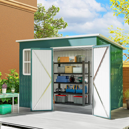 8.5 x 6ft Storage Shed Galvanised Steel Garden Shed, Metal Shed with Foundation Kit, Window