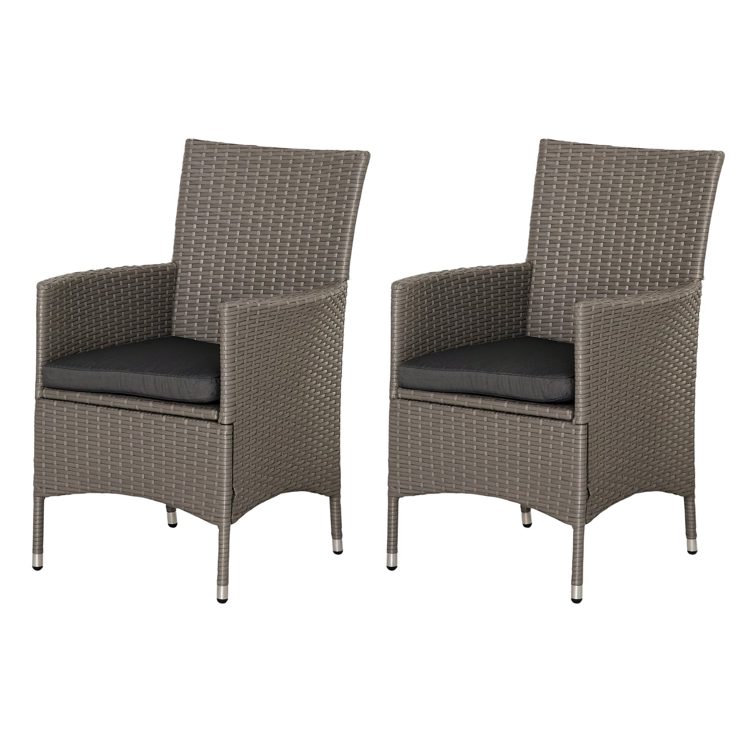 2 Pieces Outdoor PE Rattan Dining Chairs Set with Cushion, Garden Armchair with Armrests, High Backrest