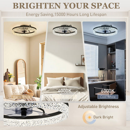 Ceiling Fan with Lights, Dimmable LED Mount Ceiling Fan Light with Remote App Control for Bedroom, Black