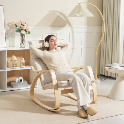 Comfortable Relax Rocking Chair, Upholstered Lounge Chair Recliner with High Back and Headrest for Living Room, Bedroom