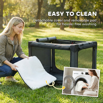 Soft Dog Crate Pet Travel Crate 90 x 64 x 64 cm with Removable Pad Mesh Window Army Green