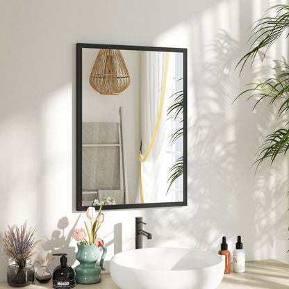 Wall Bathroom Mirror, 70 x 50 cm Wall-Mounted Mirror for Living Room, Bedroom, Hallway, Black
