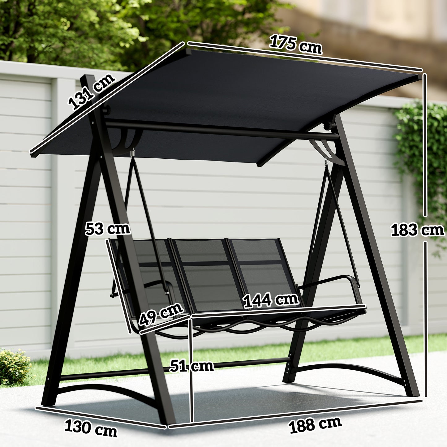 3 Seater Swing Chair, Garden Swing Bench with Adjustable Tilting Canopy, Breathable Mesh Seat 360 kg Capacity, Grey