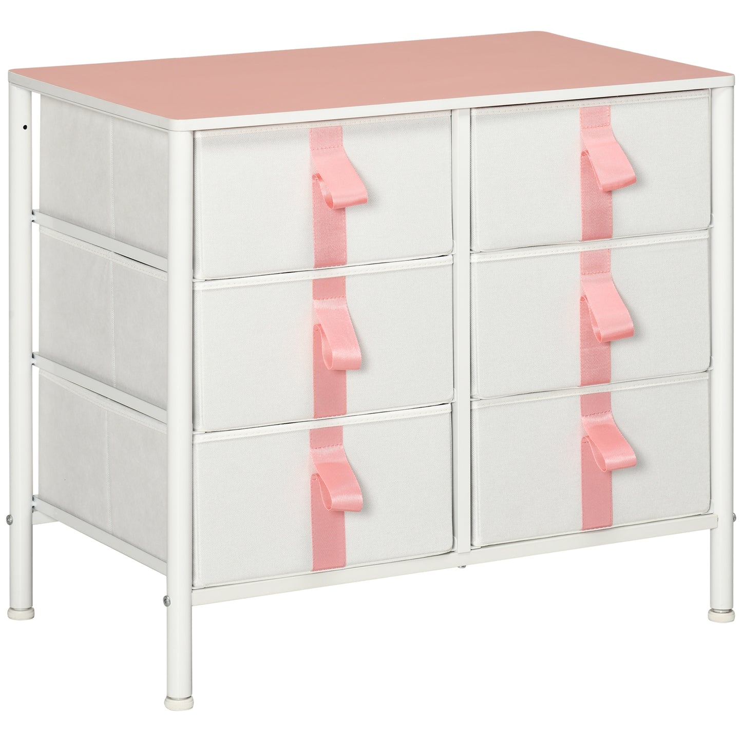Chest of Drawers, Cloth Organizer Unit with 6 Fabric Drawers, Metal Frame and Wooden Top, Storage Cabinet for Kids Room