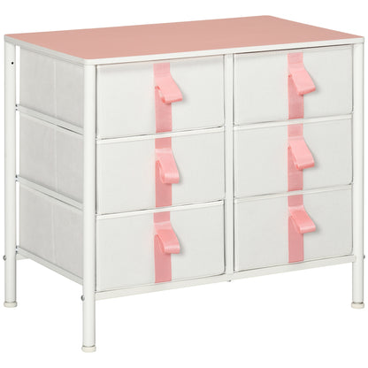 Chest of Drawers, Cloth Organizer Unit with 6 Fabric Drawers, Metal Frame and Wooden Top, Storage Cabinet for Kids Room