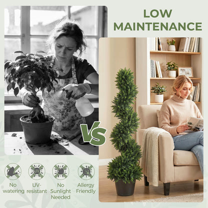 Decorative Artificial Plants Set of 2, UV Resistant Fake Plants in Pot for Indoor Outdoor Decor, 120 cm, Deep Green