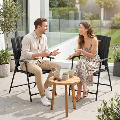 Set of Two Folding Rattan Seat Chairs - Black