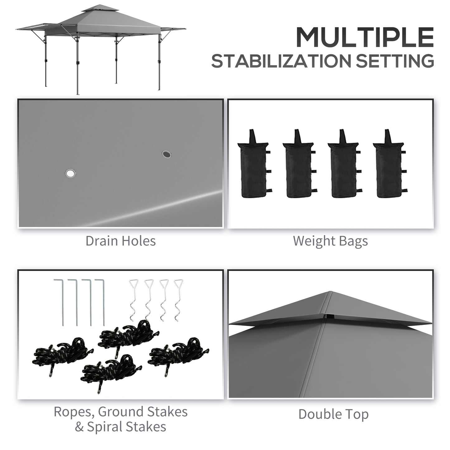 3 x 3m Height Adjustable Pop-Up Gazebo, with Accessories - Grey