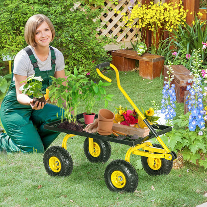 Garden Trolley Cart, Heavy Duty Garden Cart with Metal Frame, 10" Pneumatic Wheels, Rotating Handle, 150kg Capacity