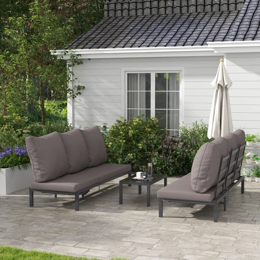 2-in-1 - Garden Sun Lounger / Sofa Set with Tempered Coffee Glass Table