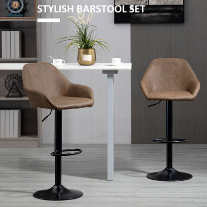 Bar Stools Set of 2, Height Adjustable Swivel Barstools, PU Leather Kitchen Stools with Backs