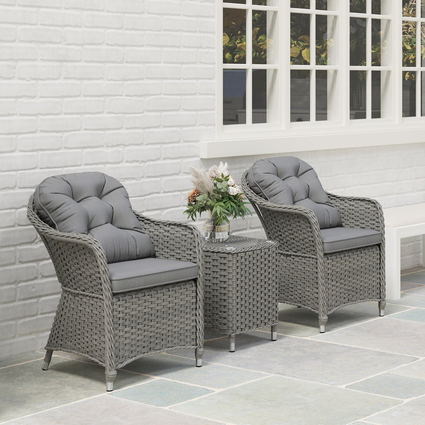 Three-Piece Super Padded Rattan Set - Light Grey