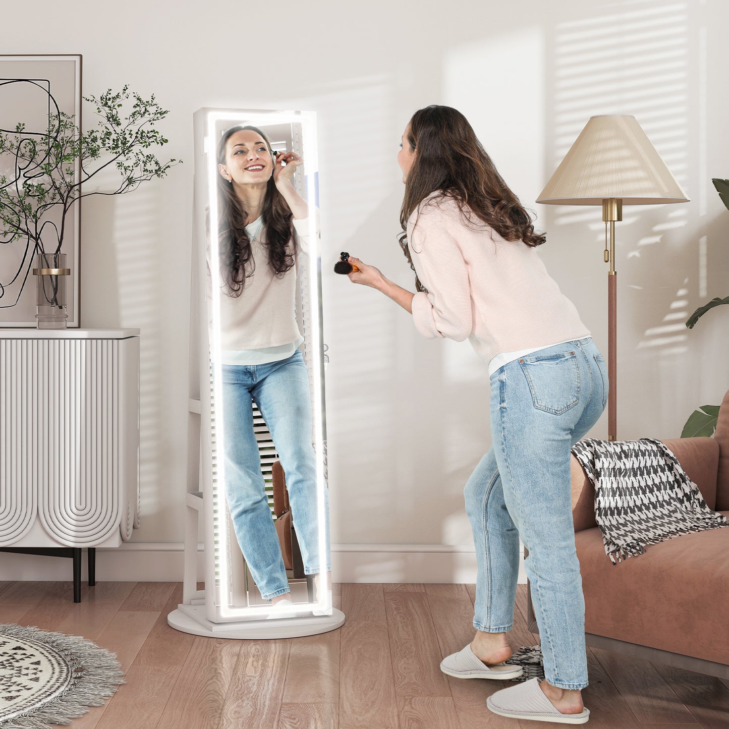 Storage Jewellery Cabinet, with Mirror and Lights - White