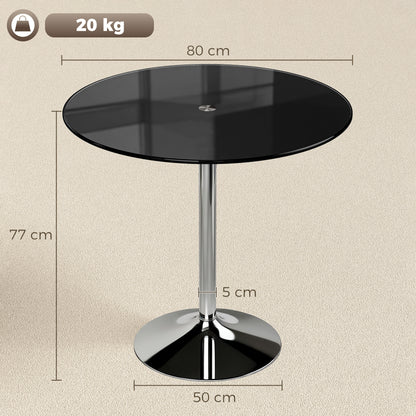 Round Bar Table, Modern Dining Table with Tempered Glass Top and Steel Frame for 4, 80 x 80 x 77cm, Black