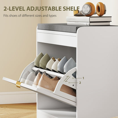 Shoe Storage with Seat, Upholstered Entryway Bench, Shoe Bench with 1 Flip Drawer and 4 Vents for 5 Pairs of Shoes