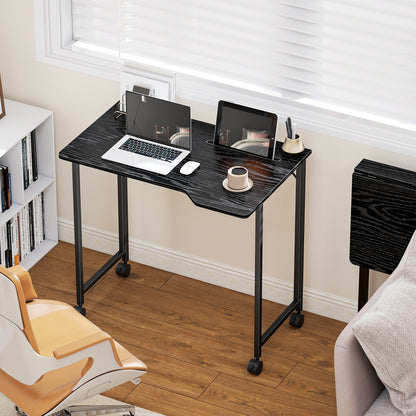 Folding Small Desk on Wheels - Black Wood Effect