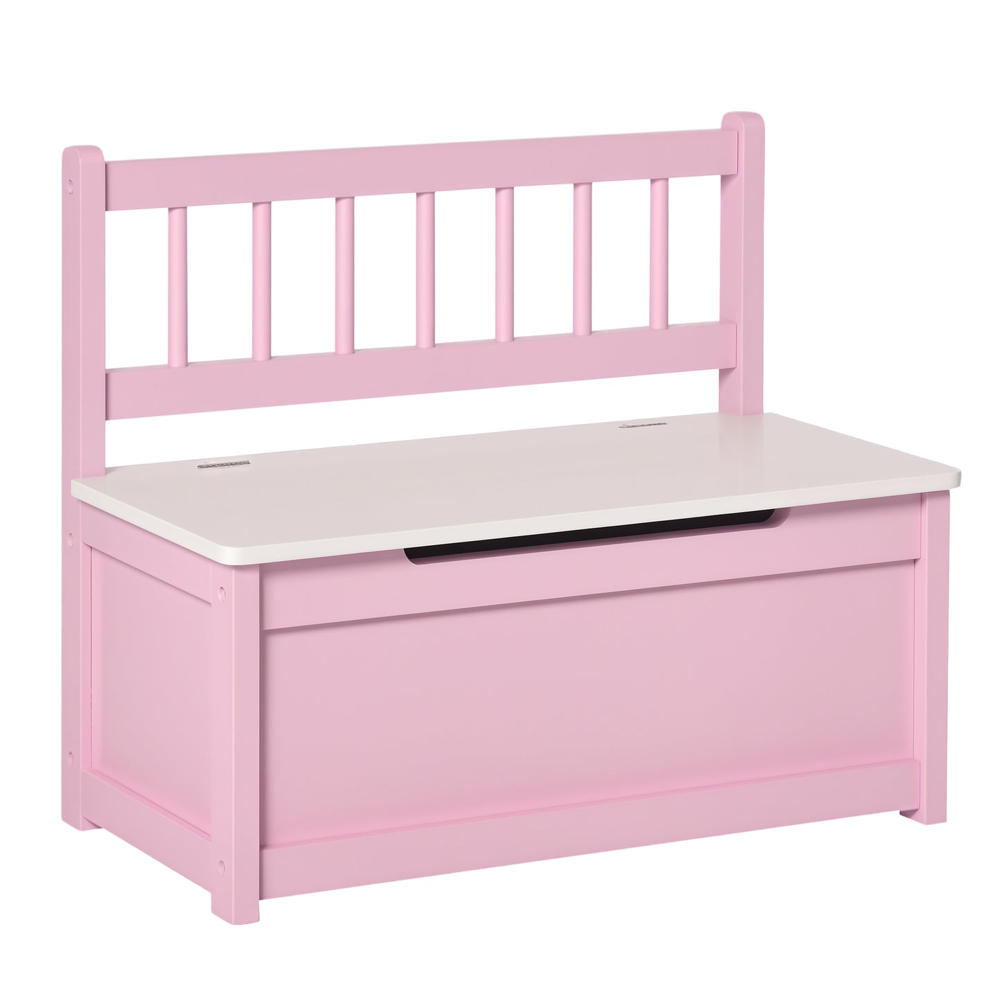 2 In 1 Wooden Toy Box, Seat Storage Bench, Storage Chest Cabinet Organiser with Safety Pneumatic Rod, Pink