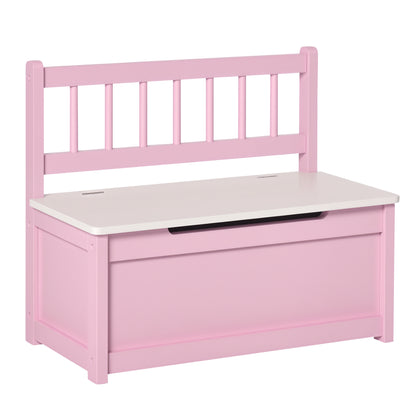 2 In 1 Wooden Toy Box, Seat Storage Bench, Storage Chest Cabinet Organiser with Safety Pneumatic Rod, Pink