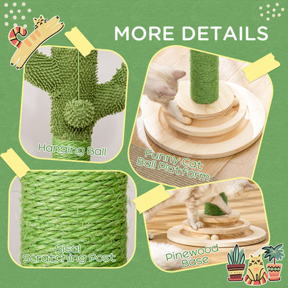 Cat Tree Cactus Sisal Scratching Post for Indoor Cats Play Tower Kitten Furniture with Hanging Ball Interactive Fun Roller Ex