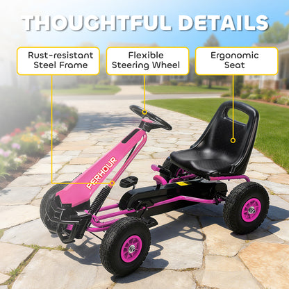 Kids Pedal Go Kart with Adjustable Seat, EVA Tyres, Manual Clutch, Brake, Go Kart for Kids 3-8 Years, Pink