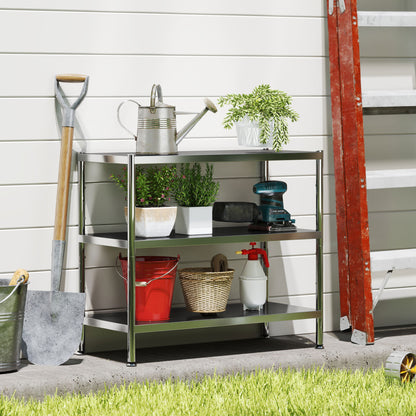 3-Tier Bakers Rack with Storage, Stainless Steel Microwave Stand with Adjustable Shelves for Small Spaces