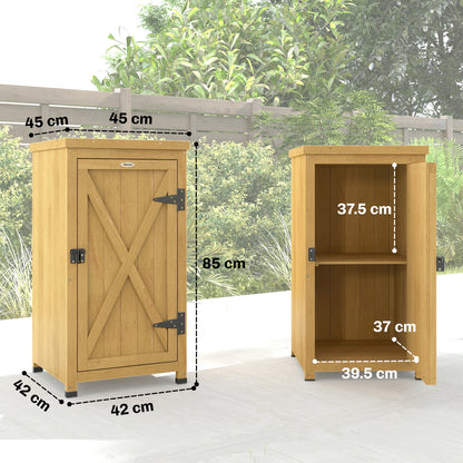 Wooden Garden Shed, Garden Tool Storage Shed with Metal Top and Shelf, Light Brown