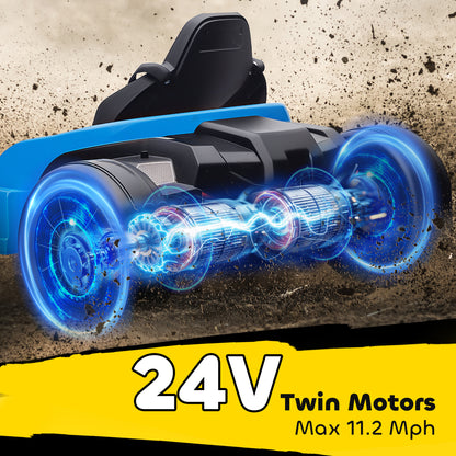 24V Electric Go Kart, Drift Kart with Adjustable Seat, Slow Start, 5-Point Harness, Music, for 6-12 Years, Blue