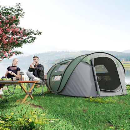 4 Person Pop-up Camping Tent, Family Dome Tent with Ground Sheet, 4 Windows and Portable Carry Bag for Beach Outdoor Trip