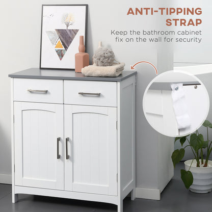 Freestanding Bathroom Cabinet, Storage Cupboard with 2 Drawers, Double Doors, Adjustable Shelf, White