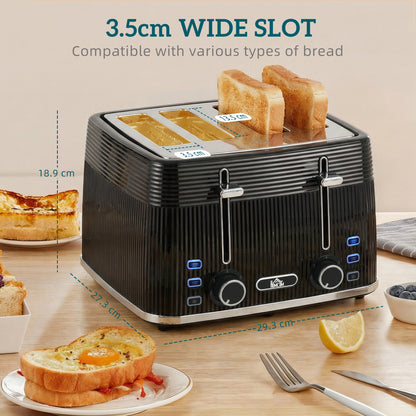 4 Slice Toaster with 7 Browning Levels, Bread Toaster with Removable Crumb Tray, Black