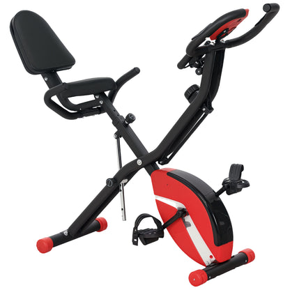 Five-in-one Foldable Exercise Bike, Stationary Bike with Arm Workout Bands, LDC Monitor, Phone Holder, Red